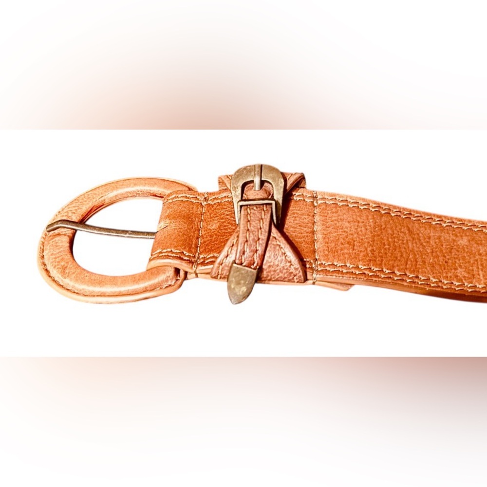 Free People size S/M leather belt cognac brass hardware Boho festival preppy - Picture 2 of 6